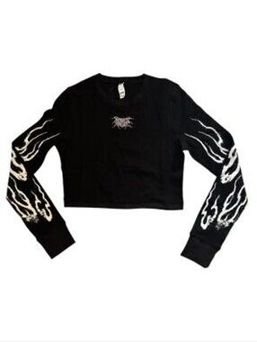 Darc Sport Infernal Flame Black Cropped Thermal Long Sleeve Graphic Top New Sm